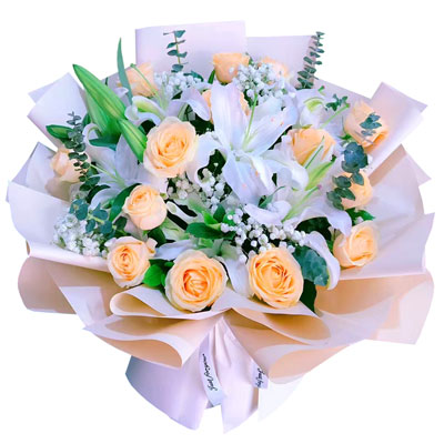 吕梁16朵香槟玫瑰2支百合，爱的温暖和幸福