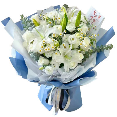 吕梁11朵白玫瑰桔梗百合，爱永恒不息